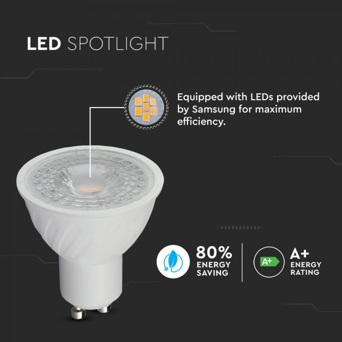 LED GU10 LAMP 6W WW 445lm 38° 50X55 SAMSUNG CHIP DIMMABLE