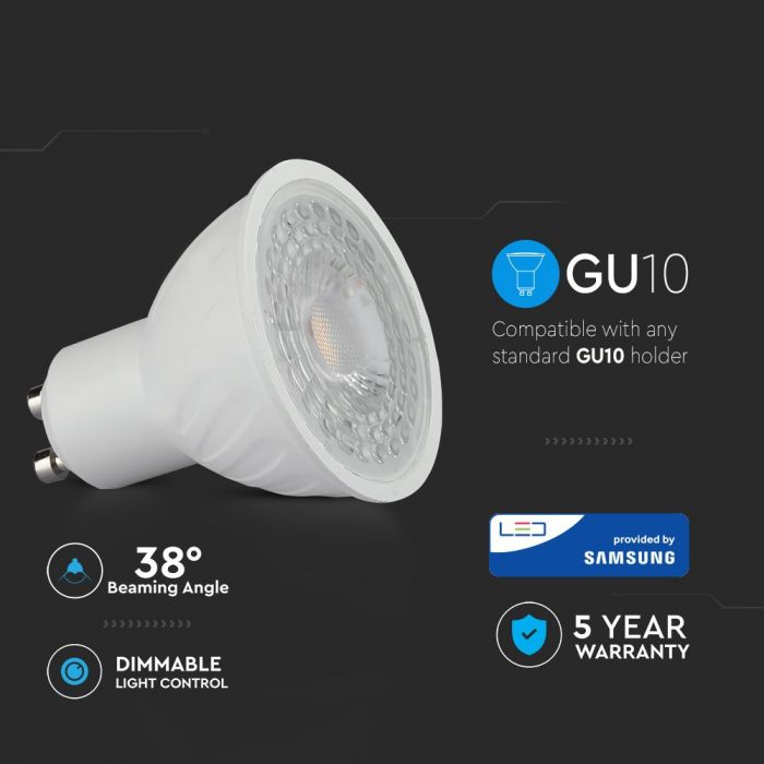 LED GU10 LAMP 6W WW 445lm 38° 50X55 SAMSUNG CHIP DIMMABLE