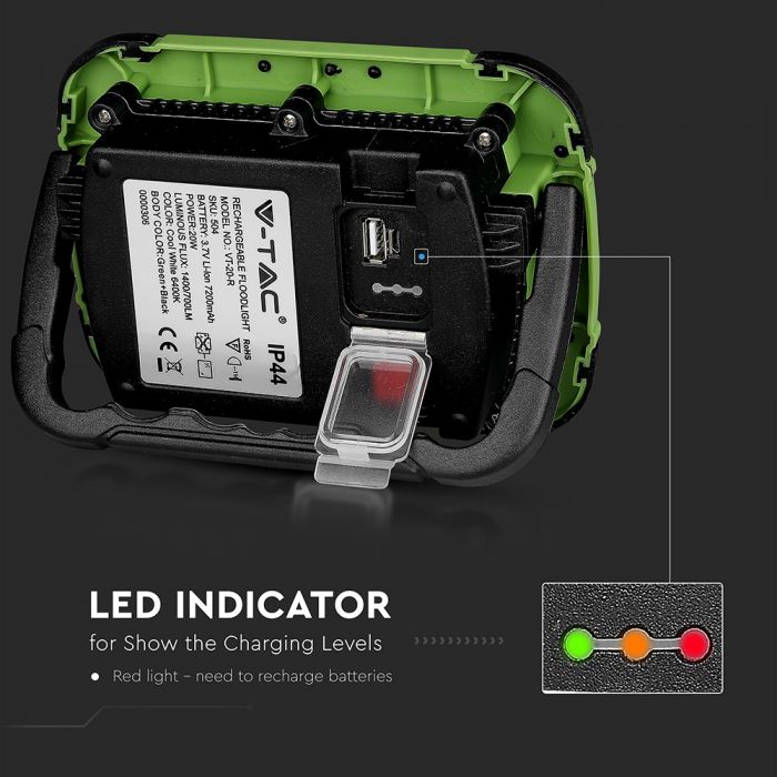 LED FLOOD RECHARGEABLE 20W DL 100° 1400lm IP44 GREEN/BLACK