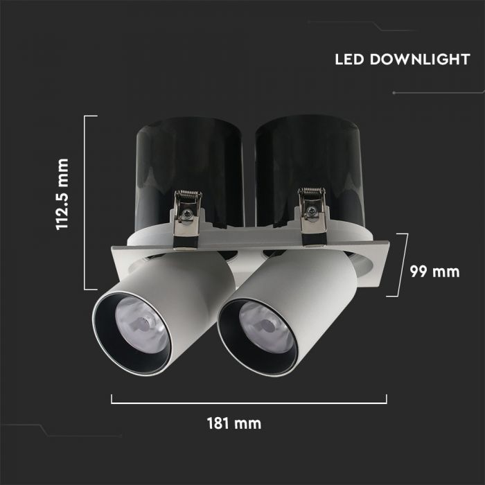 LED DOWNLIGHT WHITE&BLACK BODY DUAL HEAD 36W DL 2340m 24° 184X100X112 (172X90) A++