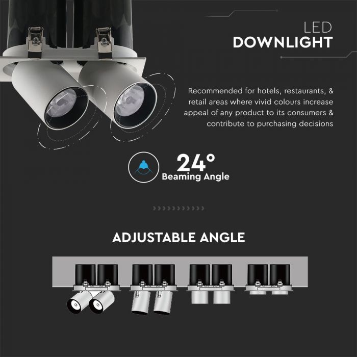 LED DOWNLIGHT WHITE&BLACK BODY DUAL HEAD 36W DL 2340m 24° 184X100X112 (172X90) A++