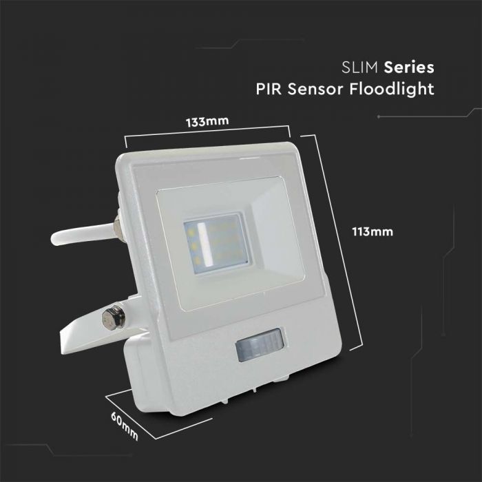 LED FLOOD PIR SENSOR 10W DL 100° 735lm IP65 WHITE SAMSUNG 1M CABLE