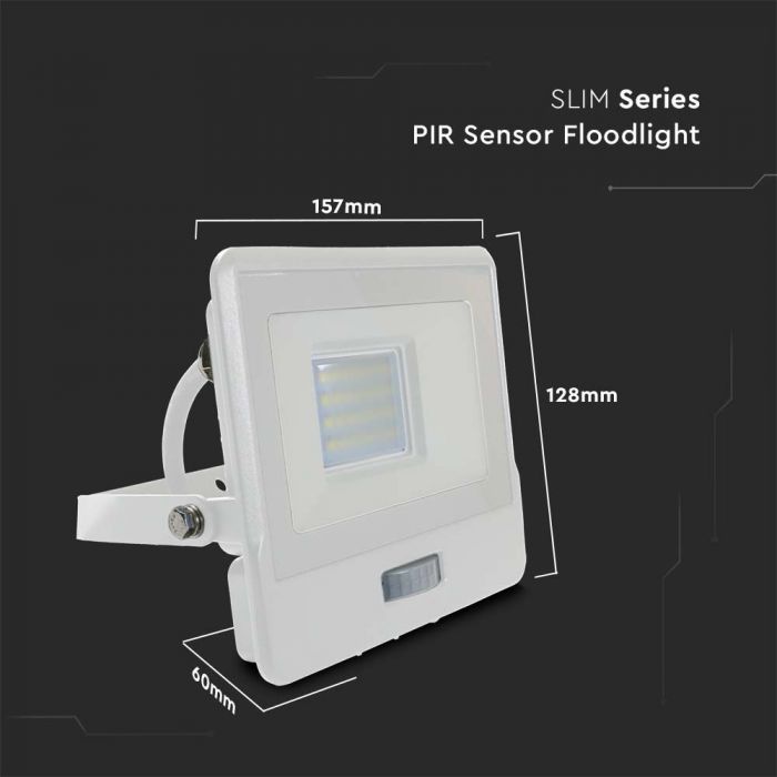 LED FLOOD PIR SENSOR 20W DL 100° 1510lm IP65 WHITE SAMSUNG 1M CABLE