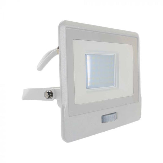 LED FLOOD PIR SENSOR 30W CW 100° 2340lm IP65 WHITE SAMSUNG 1M CABLE