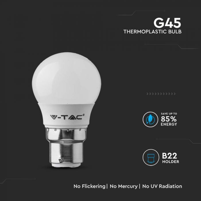 LED B22 LAMP 4.5W WW 470lm 180° 45X80 G45 GLOBE SAMSUNG CHIP