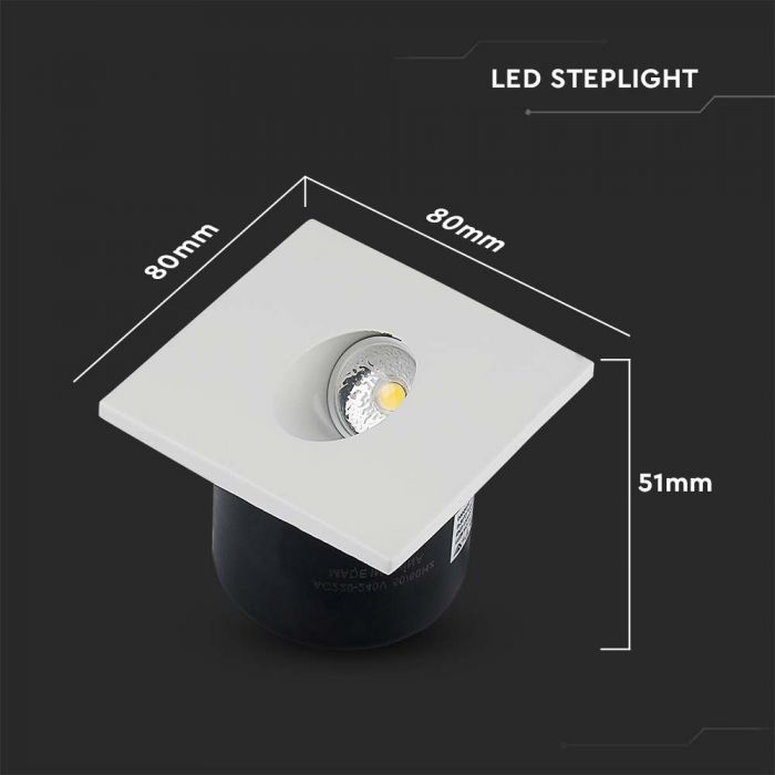 LED STEPLIGHT SQUARE 3W DL 120° 270lm 80x80x51(62mm)