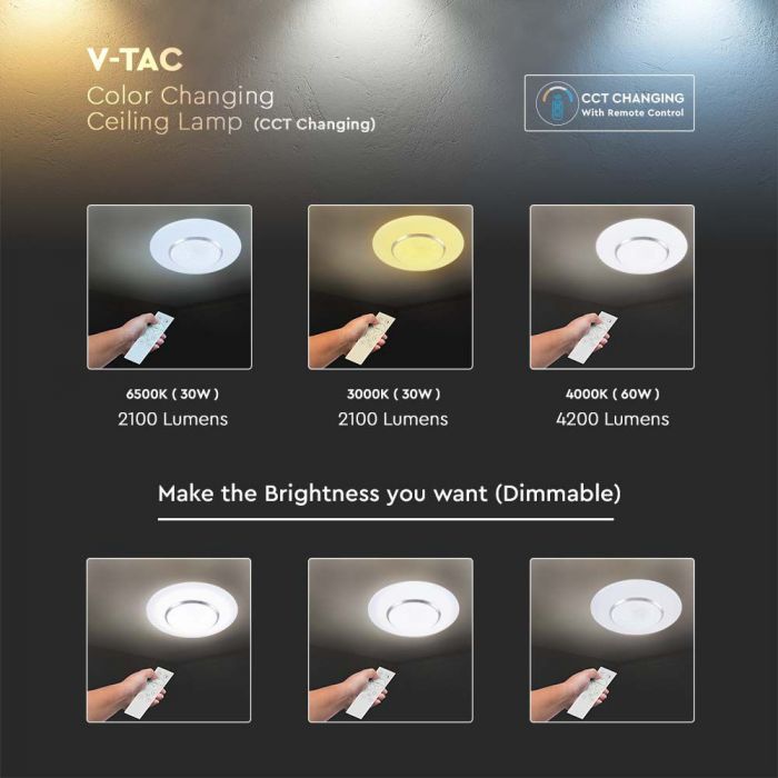 LED DESIGNER Ceiling Light with Remote Control CCT Changing 60W 6000lm 360° 490x85 DIMMABLE