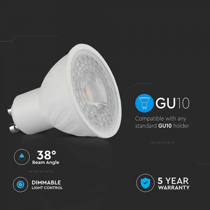 LED GU10 LAMP 6W WW 445lm 38° 50X55 SAMSUNG CHIP DIMMABLE