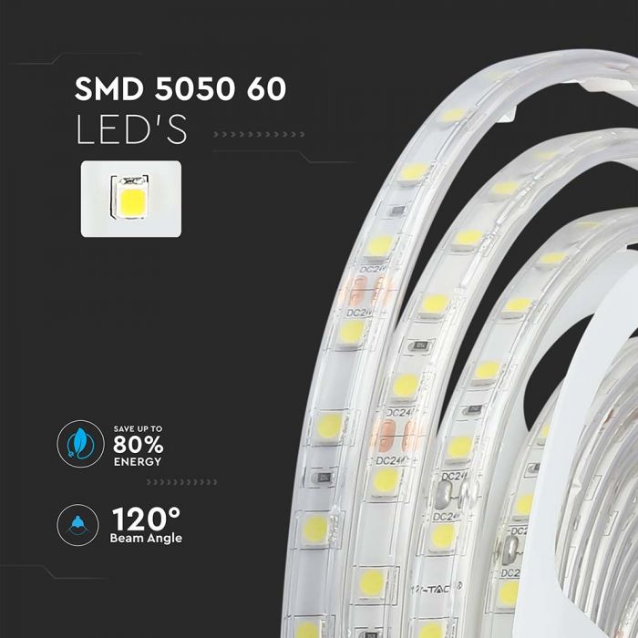 LED STRIP LIGHT 5050 SMD 60LEDs DL 830Lm 10W/M 24V 5M IP65