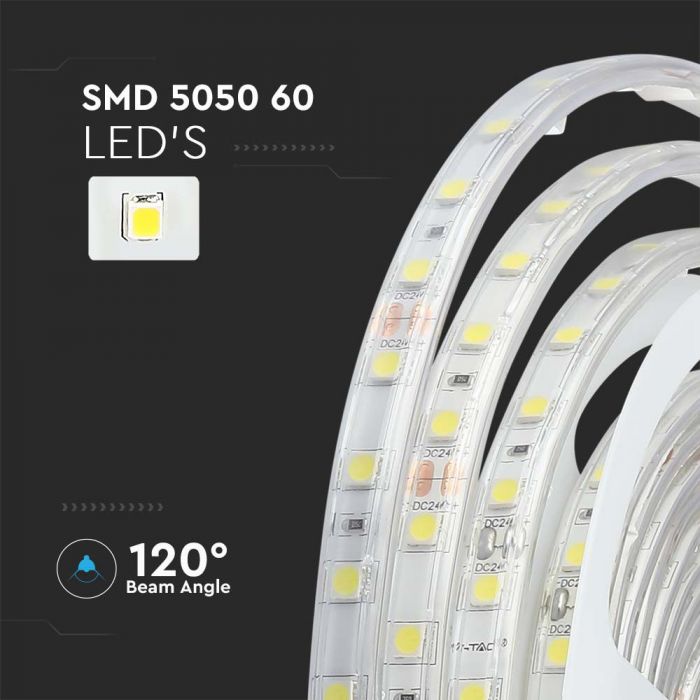 LED STRIP LIGHT 5050 SMD 60LEDs CW 830Lm 10W/M 24V 5M IP65