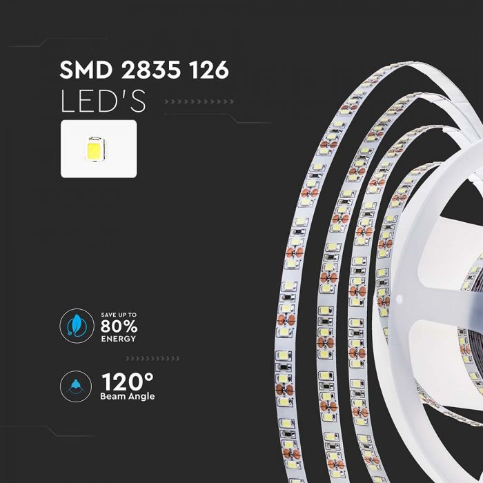 LED STRIP LIGHT 2835 SMD 126LEDs CW 1100Lm 8W/M 5M 24V