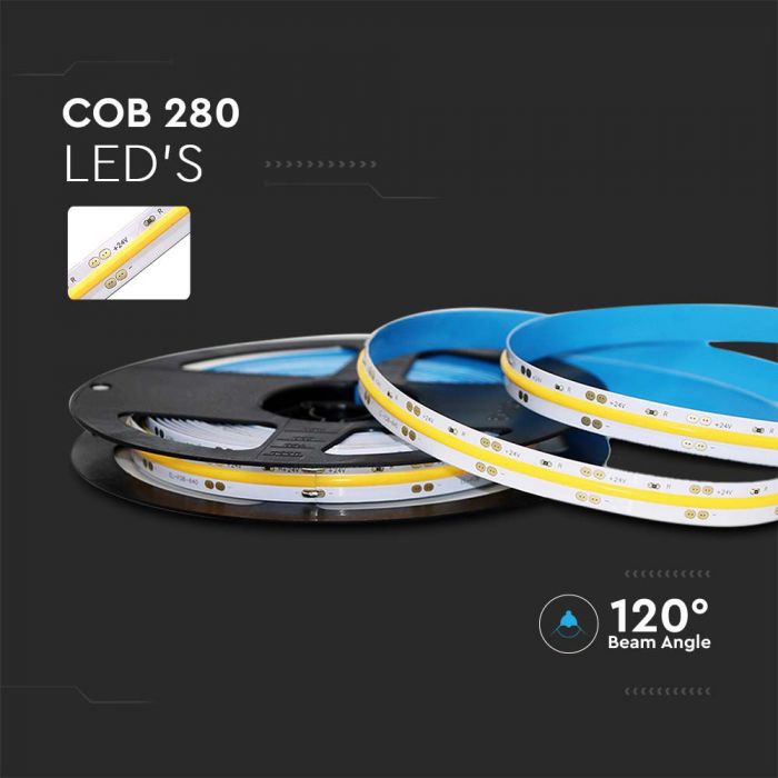 LED STRIP LIGHT COB WW 120° 8MM 10W/M 5M/ROLL 24V