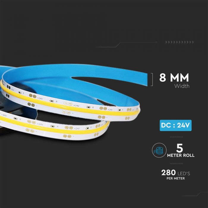 LED STRIP LIGHT COB WW 120° 8MM 10W/M 5M/ROLL 24V