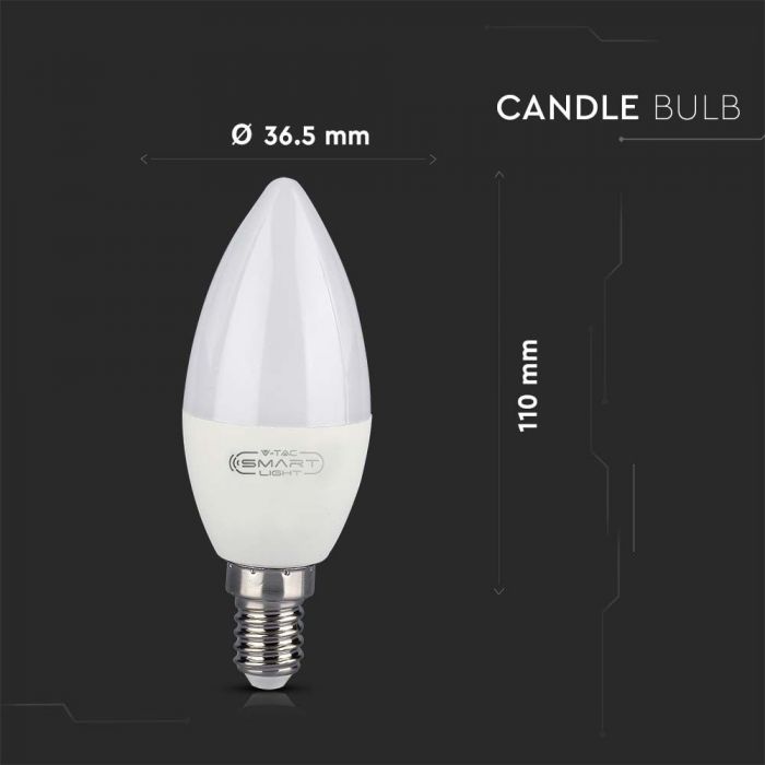 LED E14 SMART LAMP 4.5W RGB WW CW 450lm 180° AMAZON ALEXA & GOOGLE HOME COMPATIBLE 180° 36.5X110 CANDLE