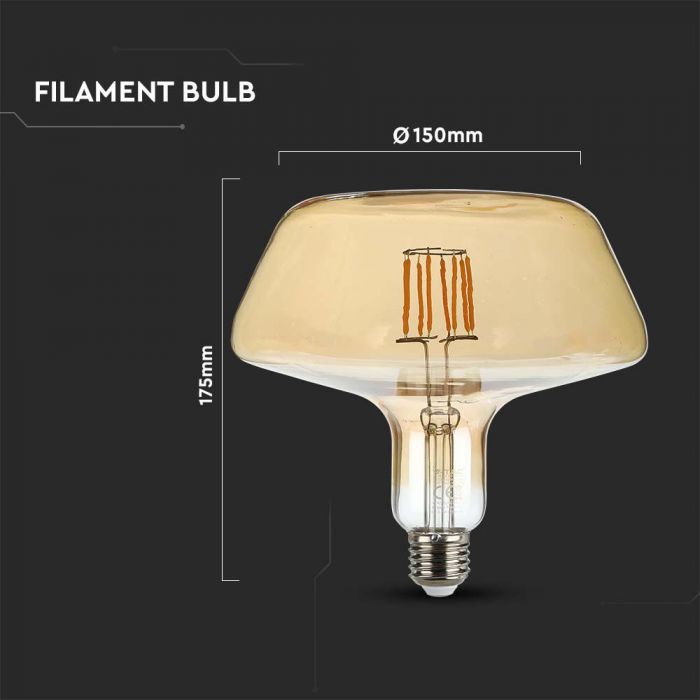 LED E27 FILAMENT AMBER LAMP T180 8W WW 620lm 300° 180X190 GLASS