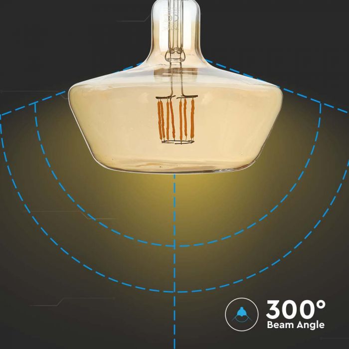 LED E27 FILAMENT AMBER LAMP T180 8W WW 620lm 300° 180X190 GLASS