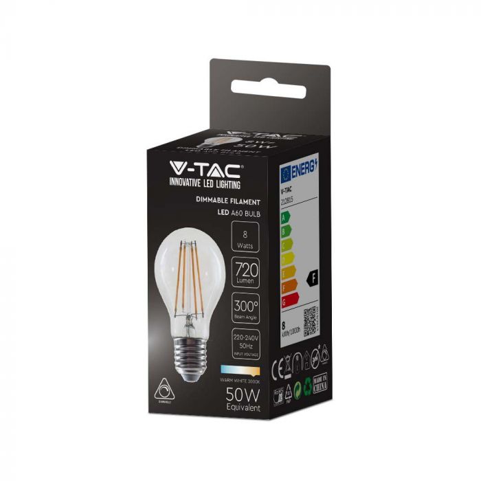 LED E27 FILAMENT LAMP A60 8W WW 720lm 300° 60x105 DIMMABLE