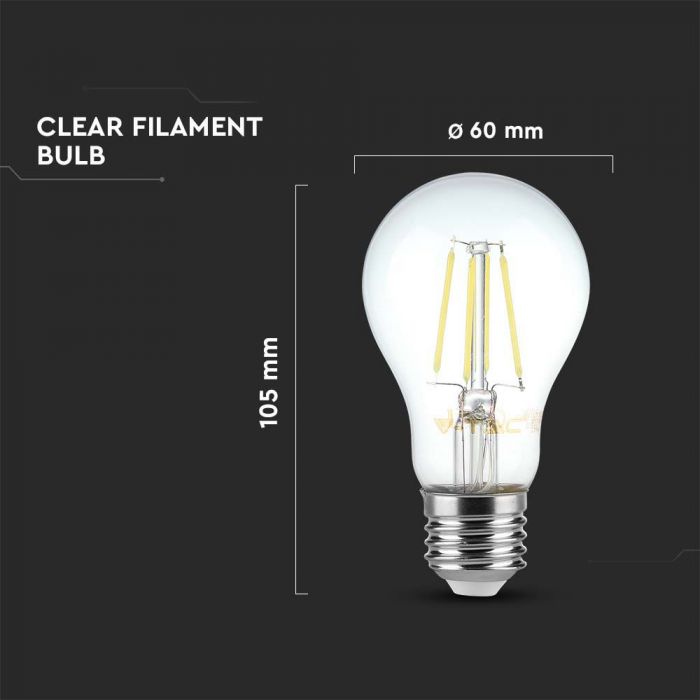 LED E27 FILAMENT LAMP A60 8W WW 720lm 300° 60x105 DIMMABLE