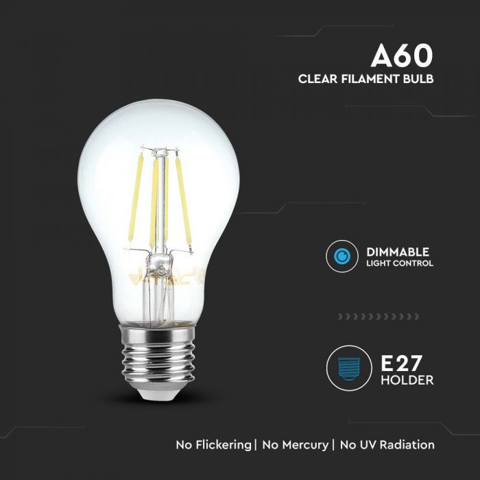 LED E27 FILAMENT LAMP A60 8W WW 720lm 300° 60x105 DIMMABLE