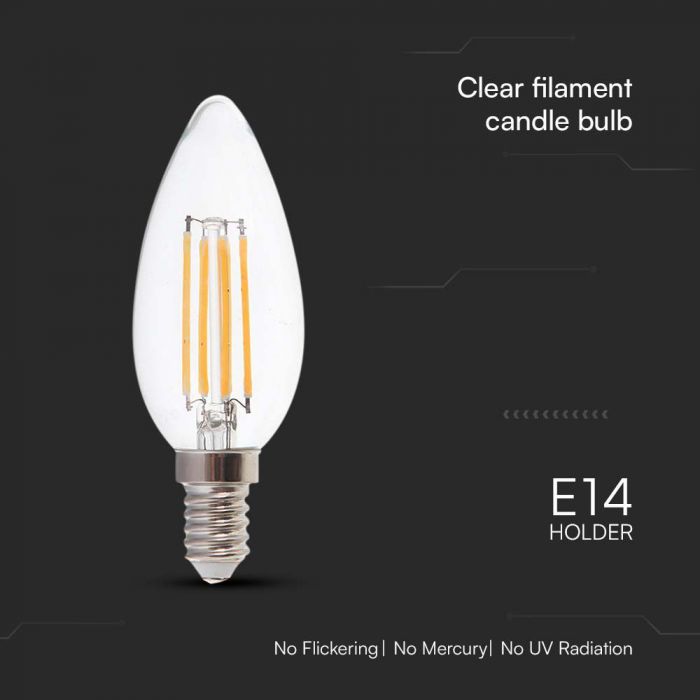 LED E14 FILAMENT LAMP 6W WW 800lm 300° CANDLE 35X98