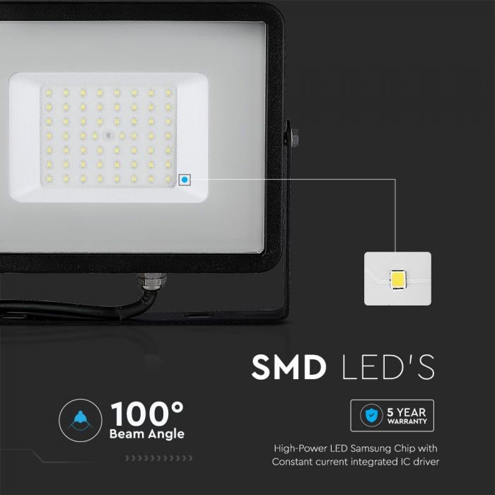 LED FLOOD SLIM 50W DL 100° 4000lm IP65 BLACK SAMSUNG CHIP