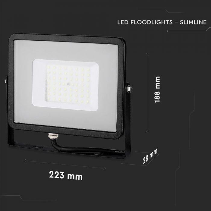 LED FLOOD SLIM 50W CW 100° 4000lm IP65 BLACK SAMSUNG CHIP