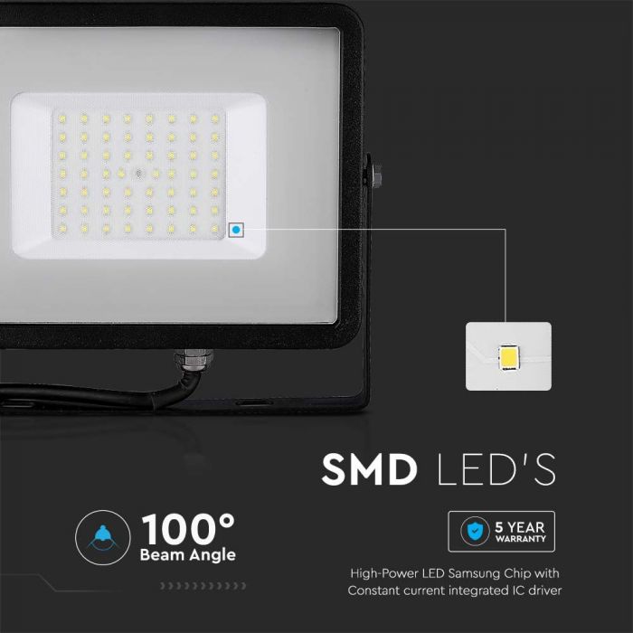 LED FLOOD SLIM 50W WW 100° 4000lm IP65 BLACK SAMSUNG CHIP