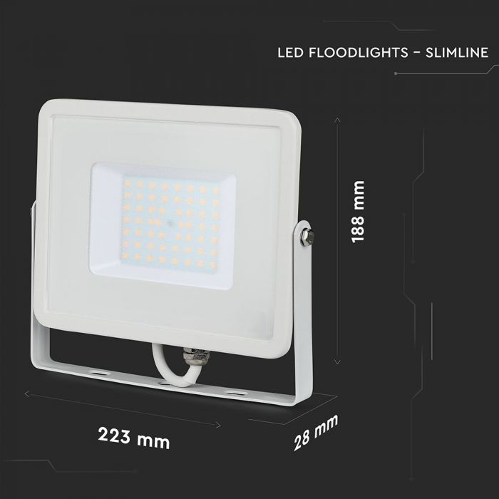 LED FLOOD SLIM 50W WW 100° 4000lm IP65 WHITE SAMSUNG CHIP