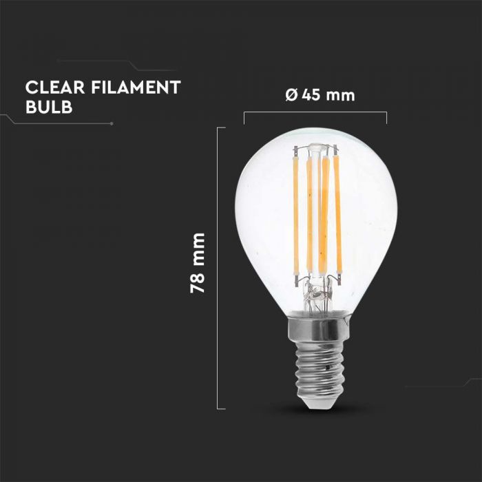 LED E14 FILAMENT LAMP 4W WW 400lm 300° 45X78 GLOBE