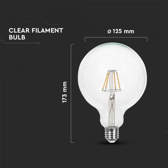 LED E27 FILAMENT LAMP G125 6W WW 600lm 300° 125X173