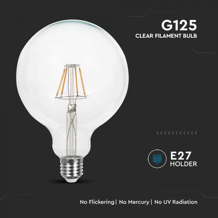 LED E27 FILAMENT LAMP G125 6W WW 600lm 300° 125X173