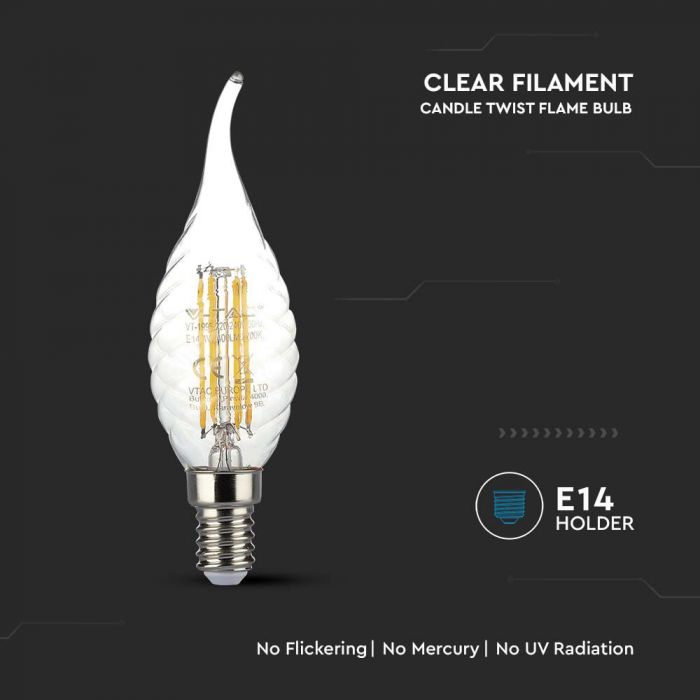 LED E14 FILAMENT LAMP 4W WW 400lm 300° 35X118 TWIST CANDLE FLAME