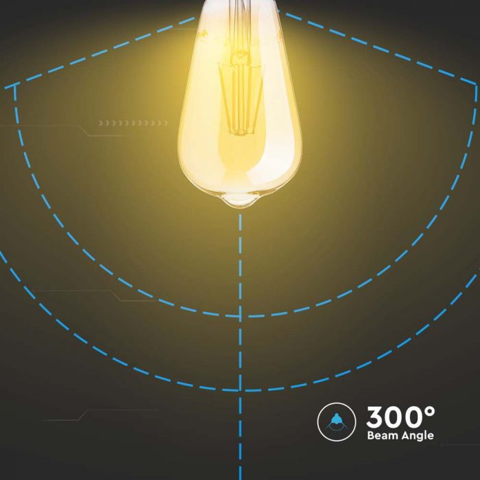 LED E27 FILAMENT LAMP AMBER COVER ST64 6W WW 550lm 300° 64x143