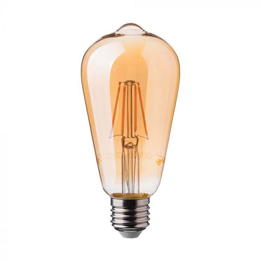 LED E27 FILAMENT LAMP AMBER COVER ST64 6W WW 550lm 300° 64x143