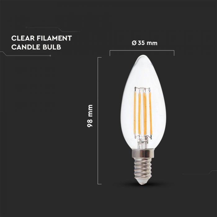 LED E14 FILAMENT LAMP 4W DL 400lm 300° 35X98 CANDLE