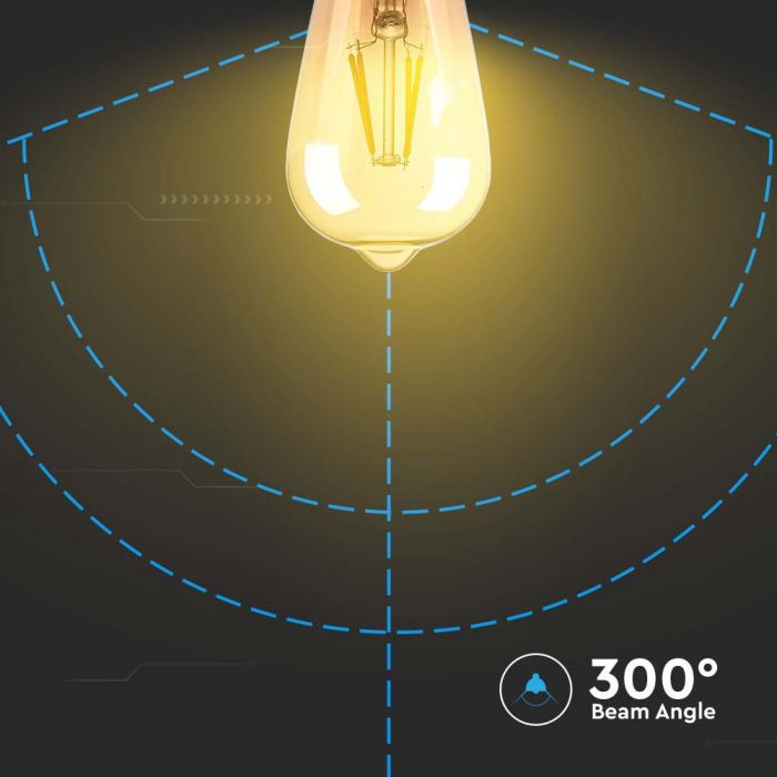 LED E27 FILAMENT LAMP AMBER COVER ST64 8W WW 720lm 300° 64X143