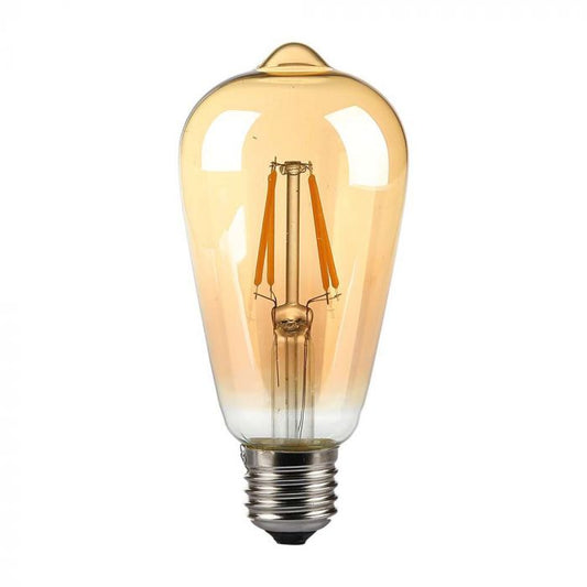 LED E27 FILAMENT LAMP AMBER COVER ST64 8W WW 720lm 300° 64X143