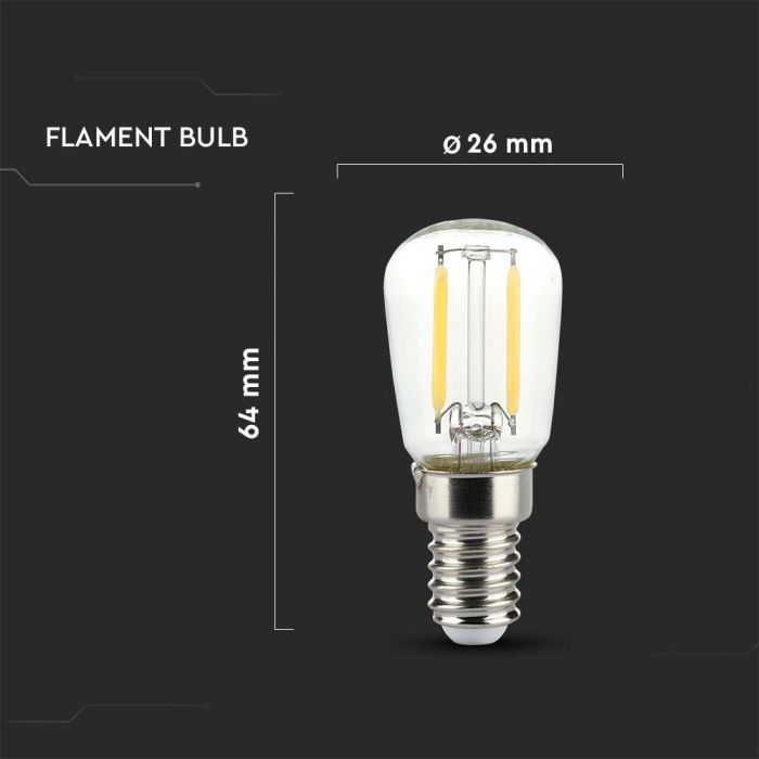 LED E14 FILAMENT LAMP 2W WW 200lm 300° 26x64 ST26