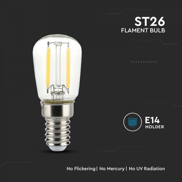 LED E14 FILAMENT LAMP 2W WW 200lm 300° 26x64 ST26