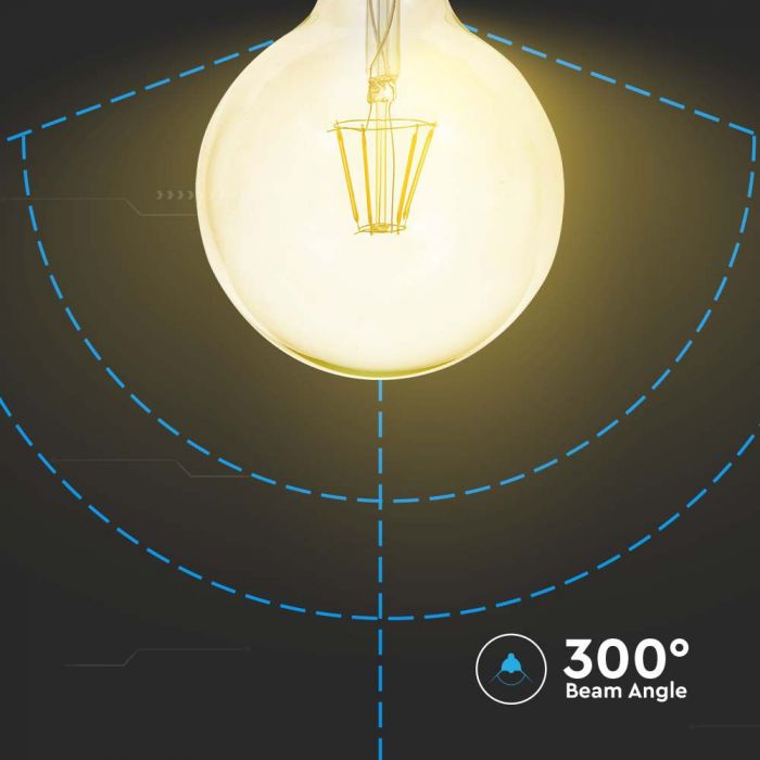 LED E27 FILAMENT LAMP AMBER COVER G125 6W WW 550lm 300° 125x173