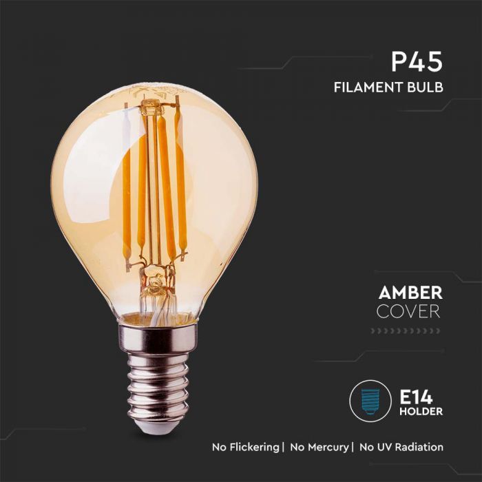 LED E14 FILAMENT AMBER COVER LAMP 4W 2200K 350lm 300° 45X78 GLOBE