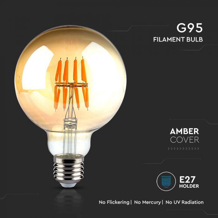 LED E27 FILAMENT LAMP AMBER COVER G95 8W WW 700lm 300° 95X138