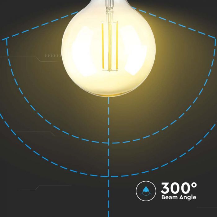 LED E27 FILAMENT LAMP AMBER COVER G125 8W WW 700lm 300° 125x173 DIMMABLE