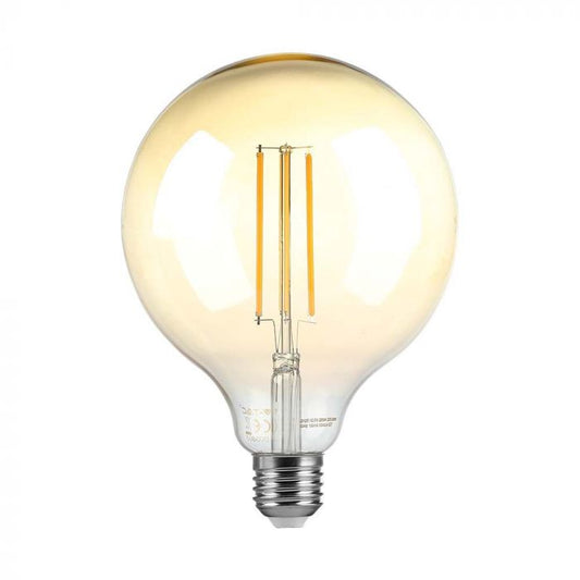 LED E27 FILAMENT LAMP AMBER COVER G125 8W WW 700lm 300° 125x173 DIMMABLE