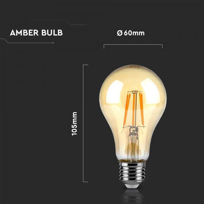 LED E27 FILAMENT AMBER A60 LAMP 10W WW 950lm 300° 60X105