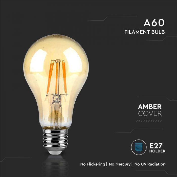 LED E27 FILAMENT AMBER A60 LAMP 10W WW 950lm 300° 60X105