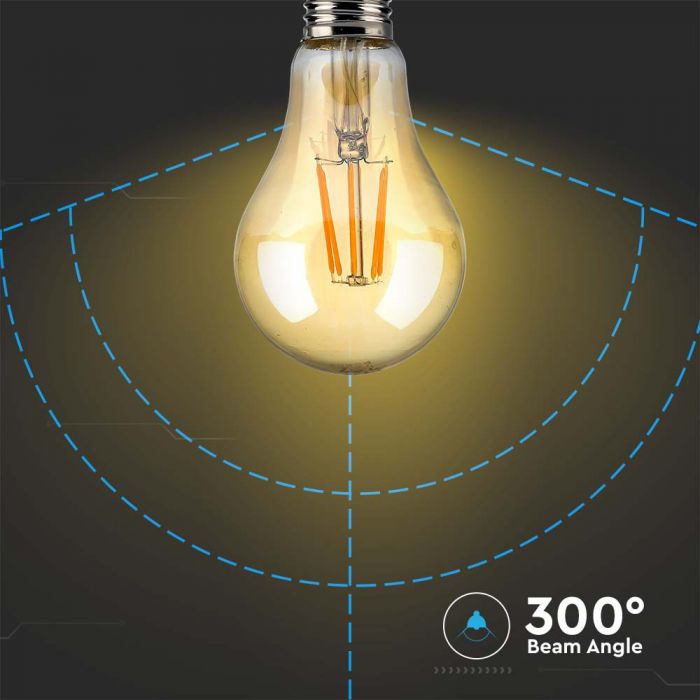 LED E27 FILAMENT AMBER A60 LAMP 10W WW 950lm 300° 60X105