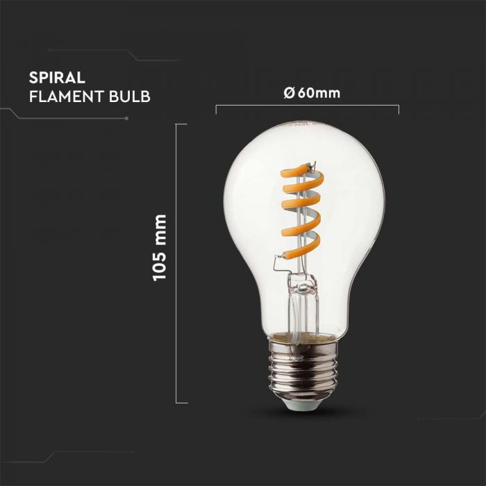 LED E27 FILAMENT LAMP A60 4W WW 300lm 300° 60X105 SPIRAL