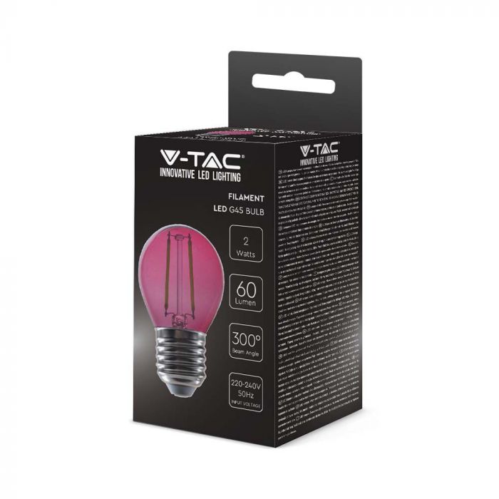 LED E27 FILAMENT LAMP 2W PINK 60lm 300° 45x72 GLOBE