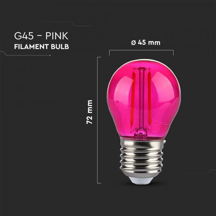 LED E27 FILAMENT LAMP 2W PINK 60lm 300° 45x72 GLOBE